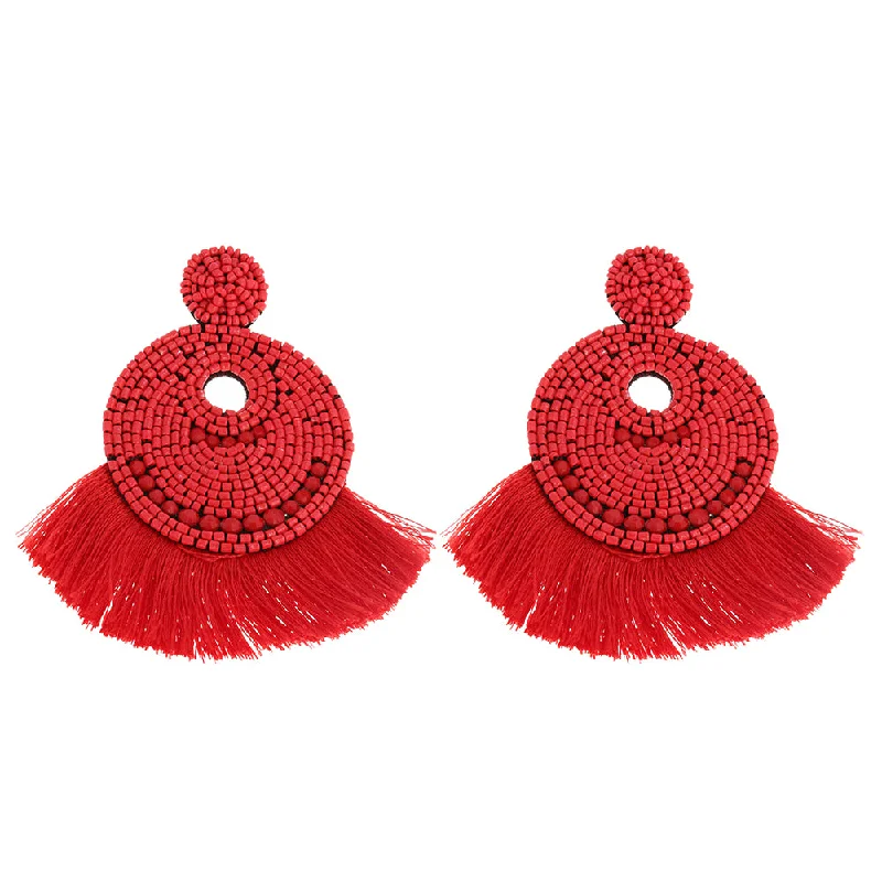 Round Seed Bead with Tassel Earrings