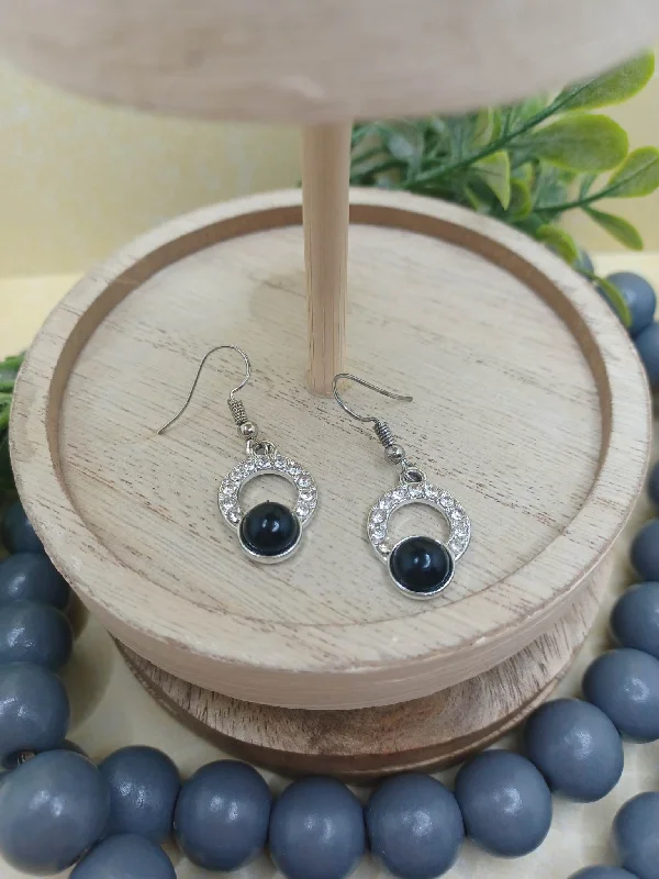 Dainty Black & Silver Rhinestone Earrings