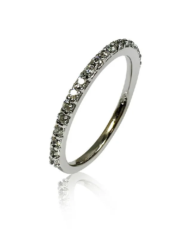 Platinum Narrow wedding band with round cubic zirconia stones