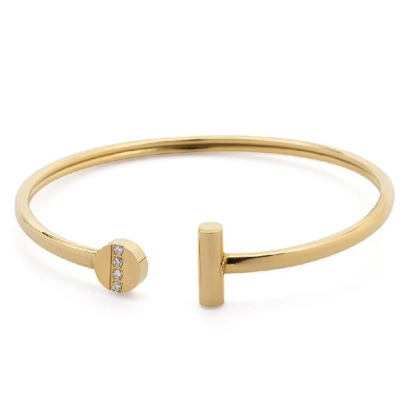 Stainless Steel Bangle Circle Bar Pave Gold Plated