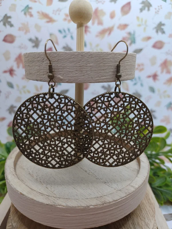 Brass Filigree Style Circle Earrings