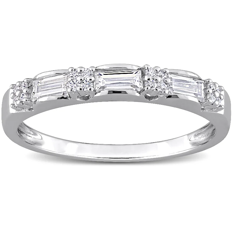 Miadora 2/5ct DEW Baguette-cut Moissanite Semi-Eternity Wedding Band Ring in Sterling Silver