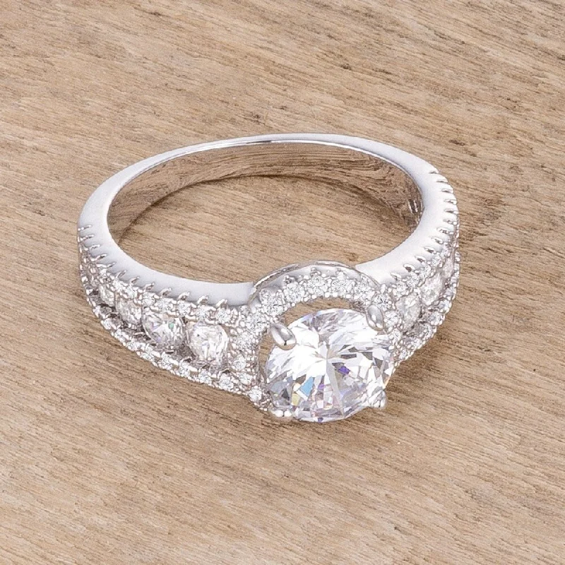 2.1Ct Rhodium Plated Solitaire Engagement Halo Ring