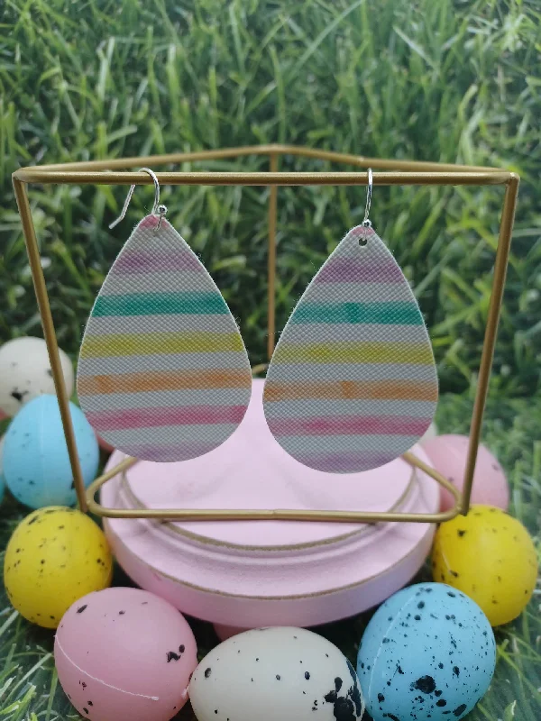 Pastel Rainbow Striped Leather Style Earrings