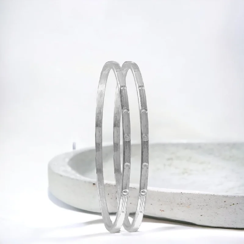 Super Sleek Silver Bangle Pair For Women & Girls