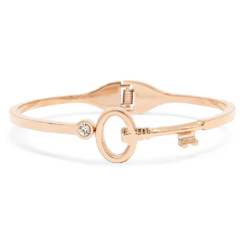 Stainless Steel Bangle Key CZ Rose Gold Plated