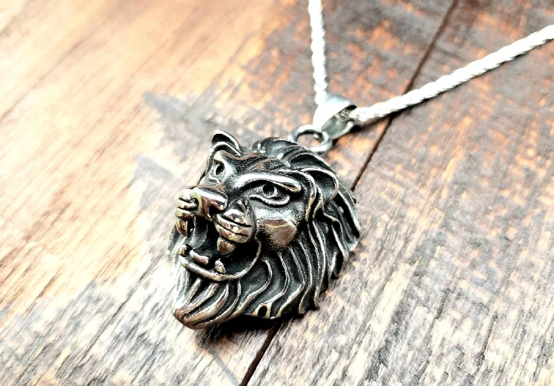 Steel Lion Pendant Necklace