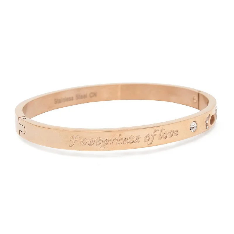 Stainless Steel CZ Footprint Hinged Bangle Rose Gold Plated