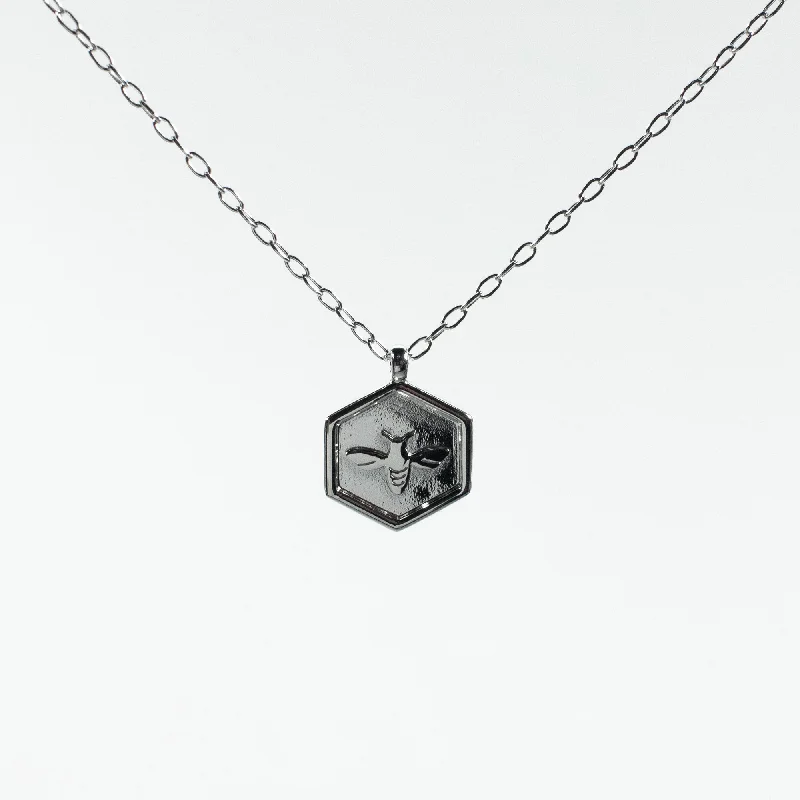 Silver Hexagon Shaped Honeybee Necklace