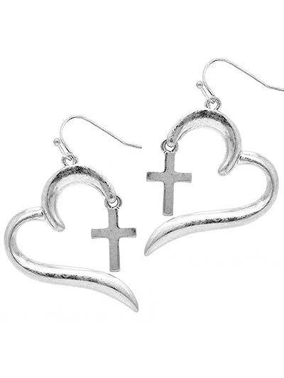 Silver Heart Earrings w/ Cross