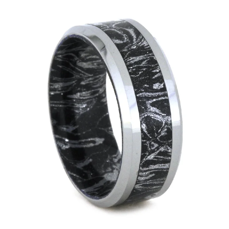 Black and White Mokume Gane Ring with Beveled Edges