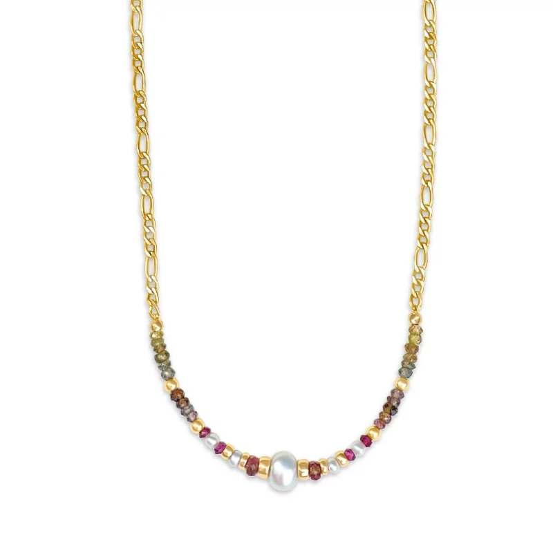 Tourmaline & Pearl Gemstone Bead Necklace