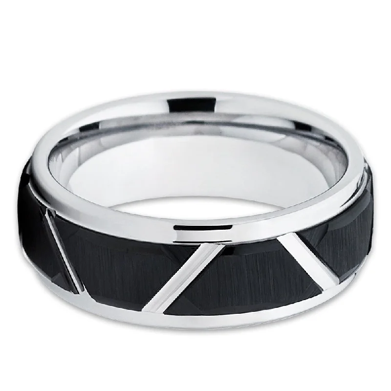 Tungsten Carbide Black Wedding Band 8Mm Mens Comfort Fit Ring Sizes 712