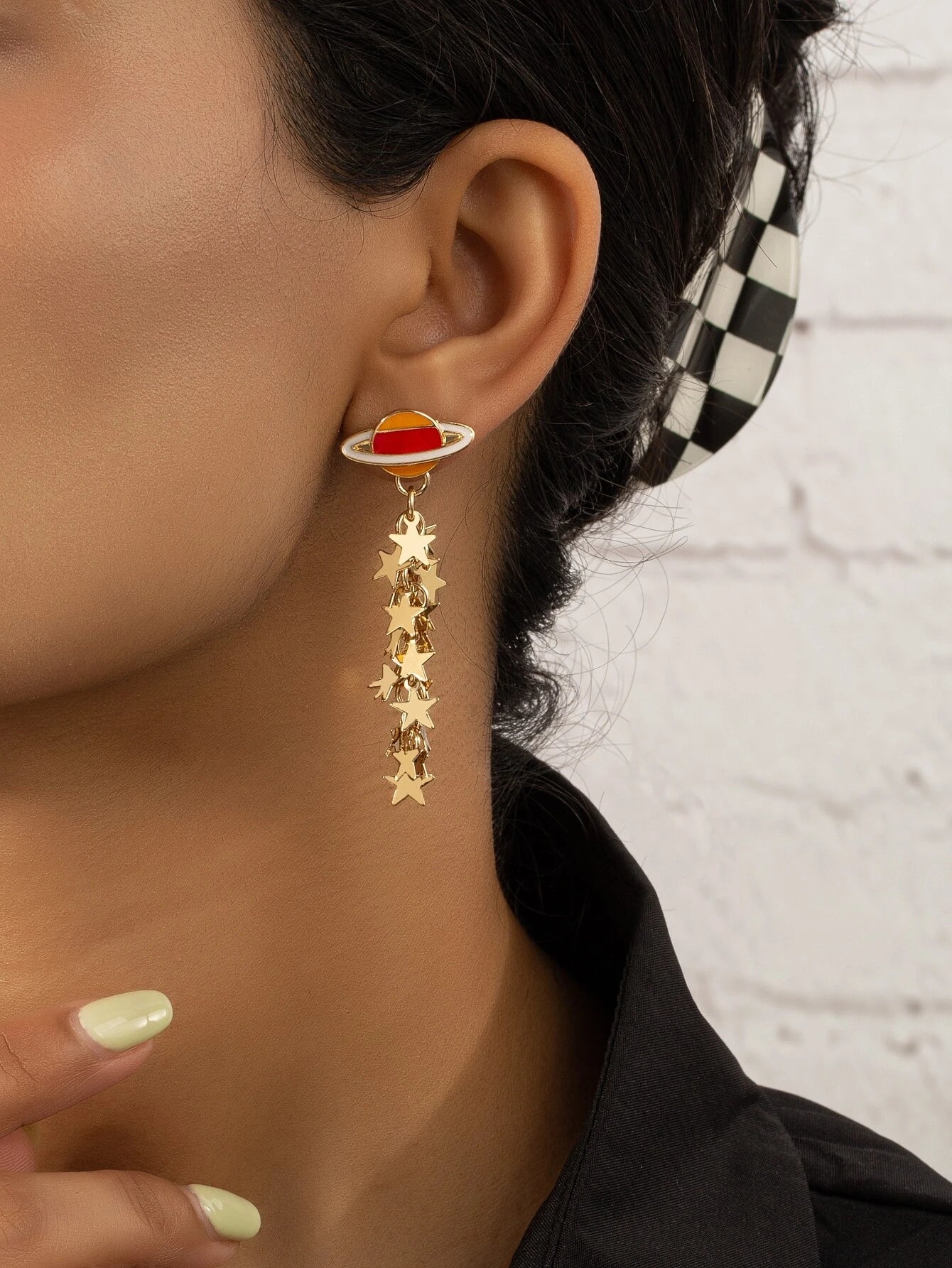 Planet Earrings w/ Dangle Gold Stars