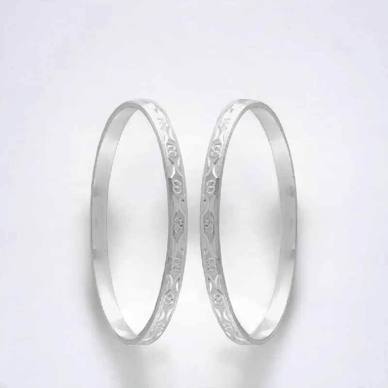 Sterling Silver Sleek Pattern Bangle Pair For Women & Girls