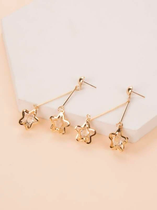 Star Shaped Gold Earrings w/ Rhinestones