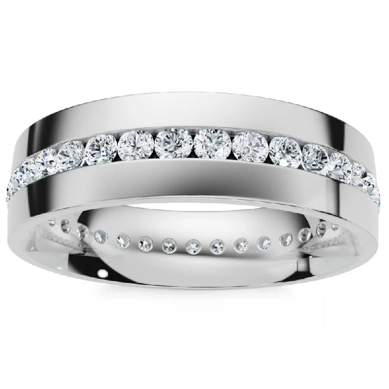 Mens 1 1/10ct Diamond Eternity Comfort Wedding Band White Gold Ring