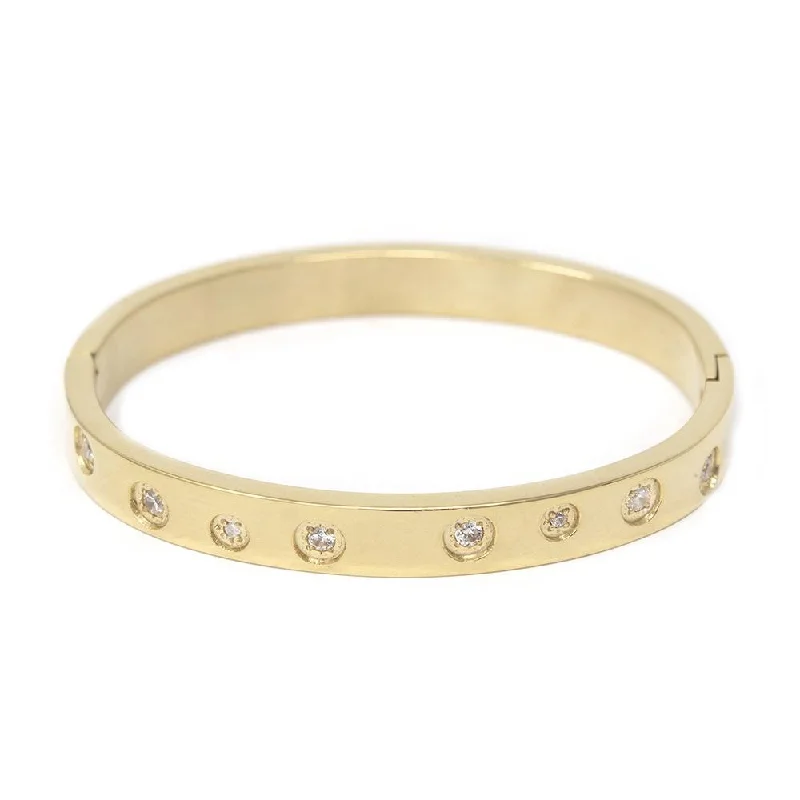 Stainless St Kids Bangle W CZ Inlay Gold Pl