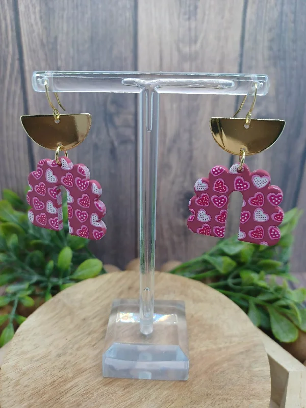 Pink Scalloped Heart Print Earrings