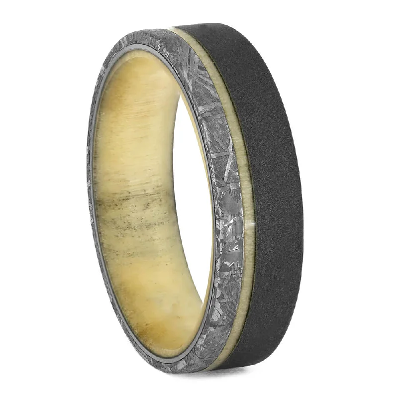 Aspen Wood Men's Wedding Band with Meteorite in Titanium