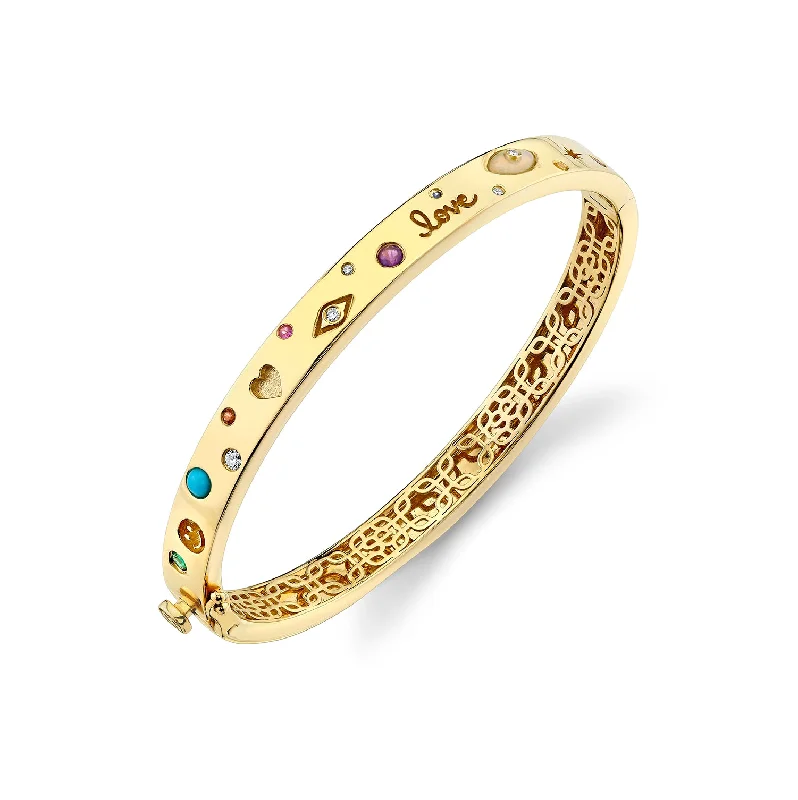 Gold & Diamond Iconography Hinge Bangle