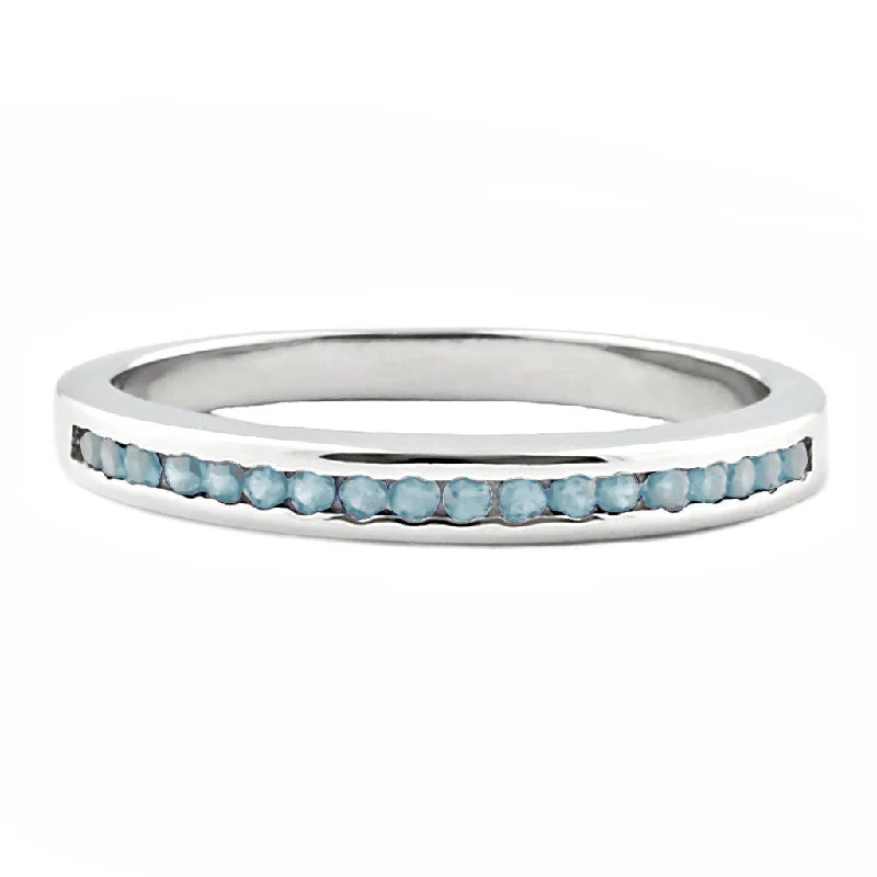 Lakoda BAQ: Stackable Aquamarine Ice CZ Semi Eternity Wedding Band Ring