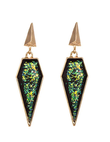 Gold Earrings w/ Black and Green Glitter