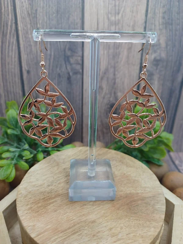 Rose Gold Floral Patterned Earrings