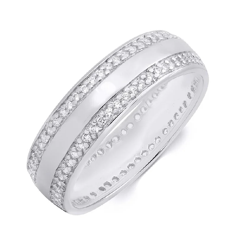 Men's 6mm Sterling Silver 0.75 CT Eternity Wedding Band Ring Round Cut