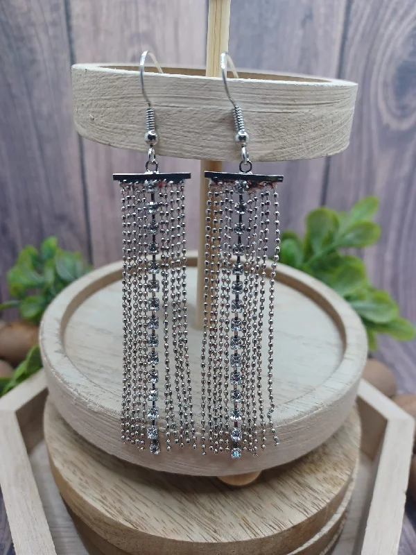 Silver Rhinestone Tassel Style Earrings