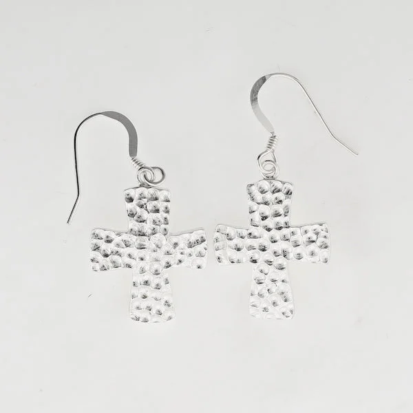 Flat Hammered Cross Earrings