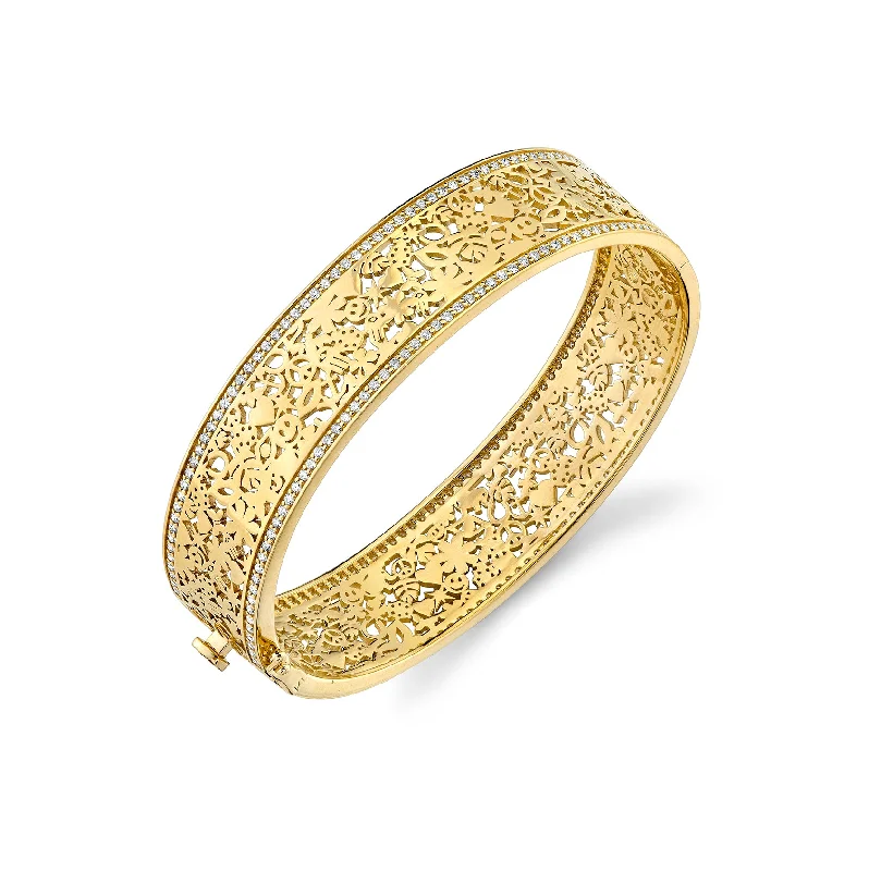 Gold & Diamond Large Wallpaper Hinge Bangle