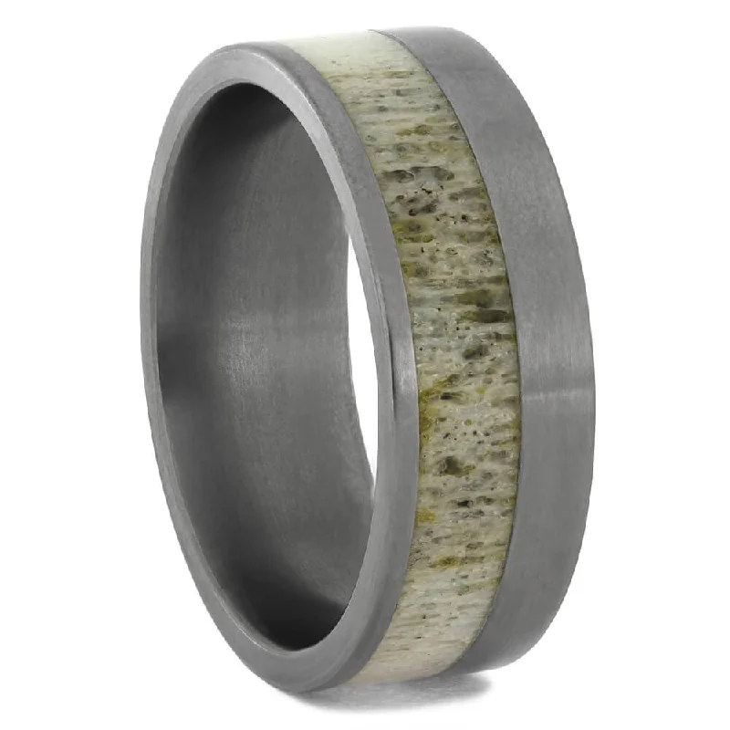 Matte Titanium Men's Wedding Band with Antler