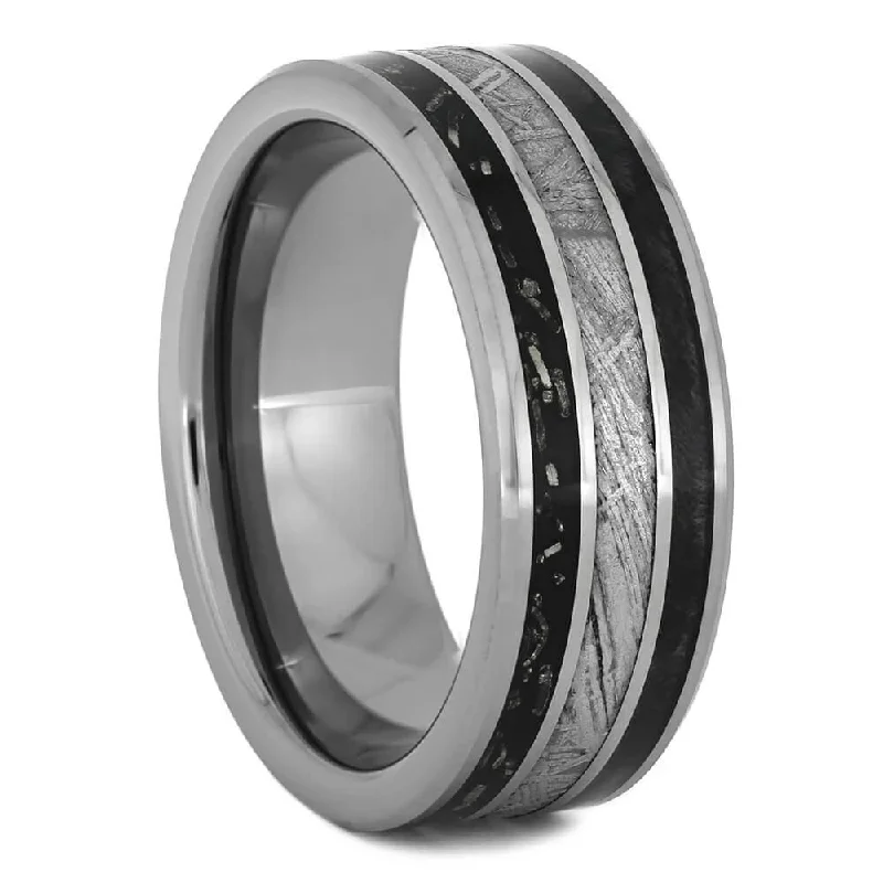 Meteorite Wedding Band with Black Stardust™ & Wood