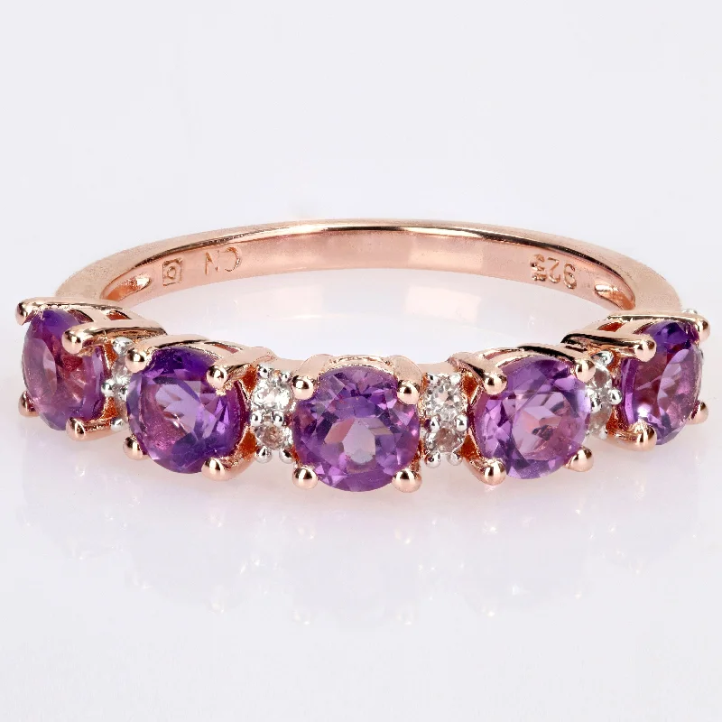 Miadora Rose Plated Sterling Silver Amethyst and White Topaz Stackable Eternity Wedding Band Ring