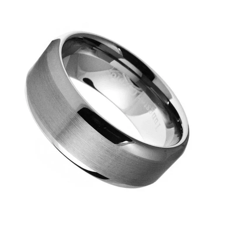 Paris Jewelry 8Mm Tungsten Silver Brushed Ring Wedding Band For Men And Women (Size 7 12)