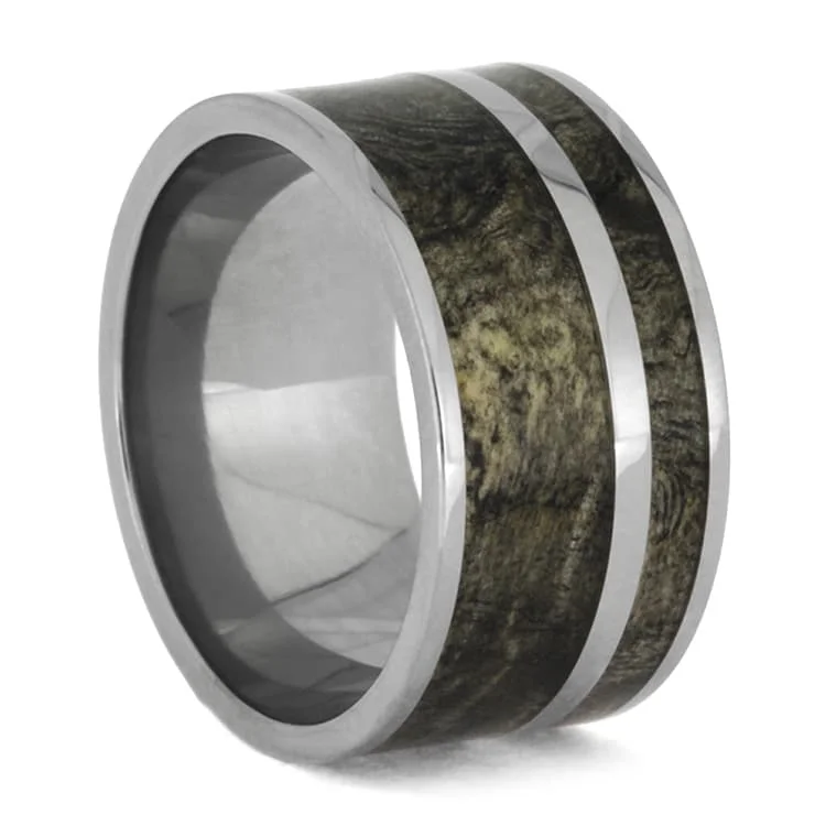 Wide Buckeye Burl Wedding Band with Titanium Pinstripe