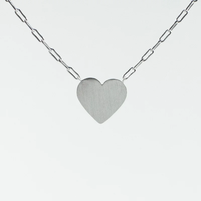 Brushed Silver Cutout Heart Necklace