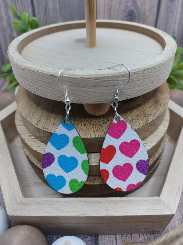 Multicolored Heart Patterned Teardrop Earrings