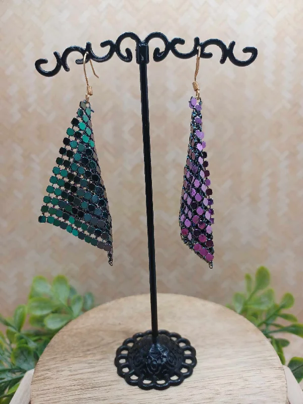 Purple & Green Chain Tassel Style Earrings