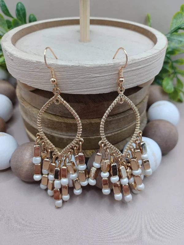 Gold & White Tassel Style Earrings