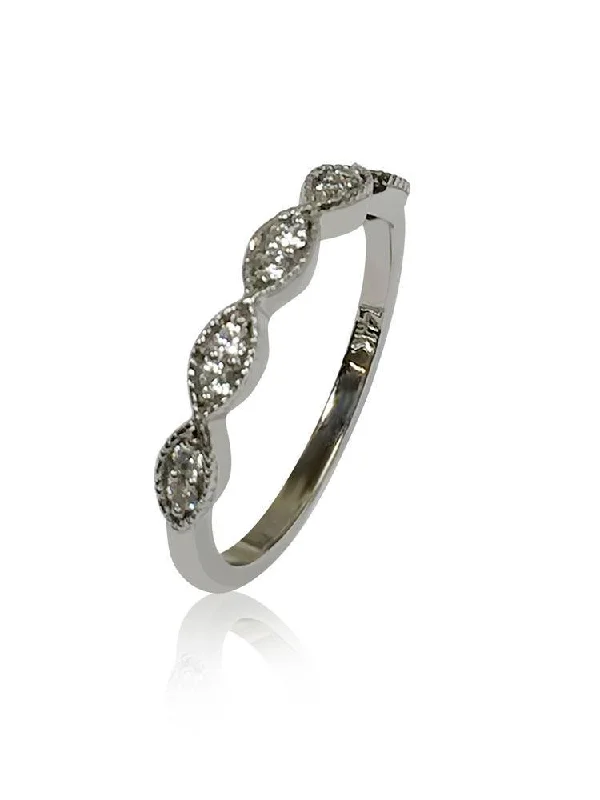 Pave' Set  CZ Wedding Band with milgree 14k White gold