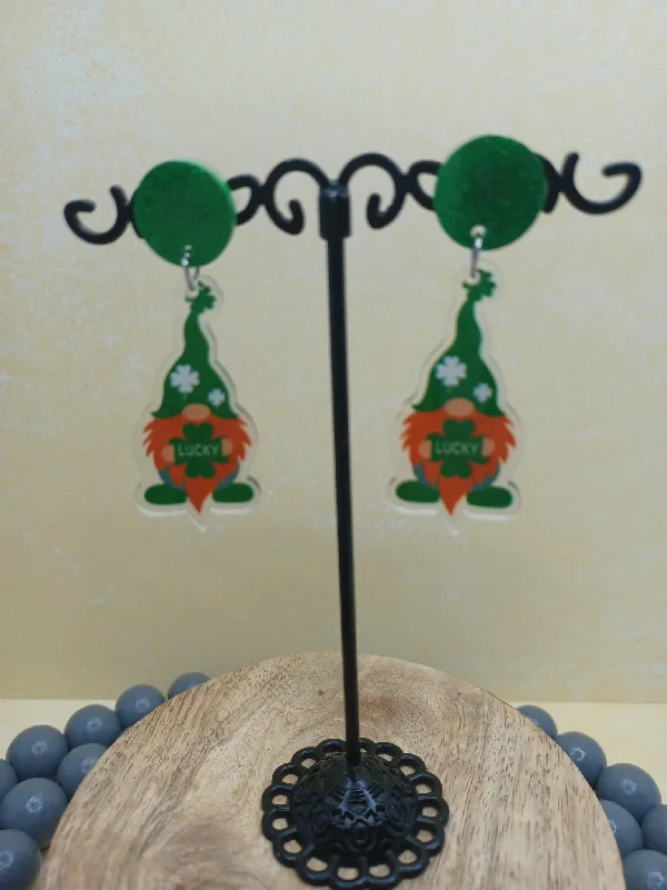 Acrylic St. Patrick's Day Gnome Earrings