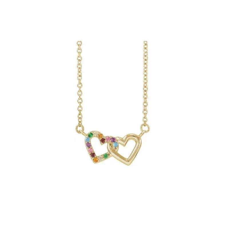 Interlocking Gemstone Rainbow Heart Necklace