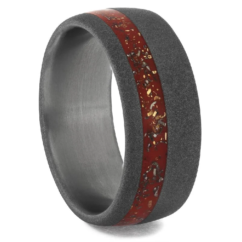 Red Stardust™ Wedding Band In Sandblasted Titanium