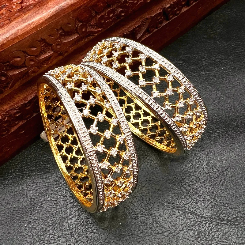 Dual Finish Gold and Silver AD Zircon (CZ) Thick Bangle