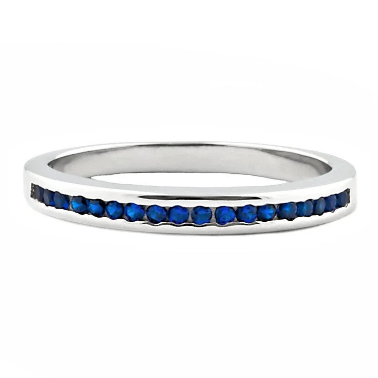 Lakoda BSA: Stackable created Sapphire Semi Eternity Wedding Band Ring