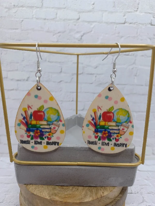 Wooden Teach Love Inspire Earrings