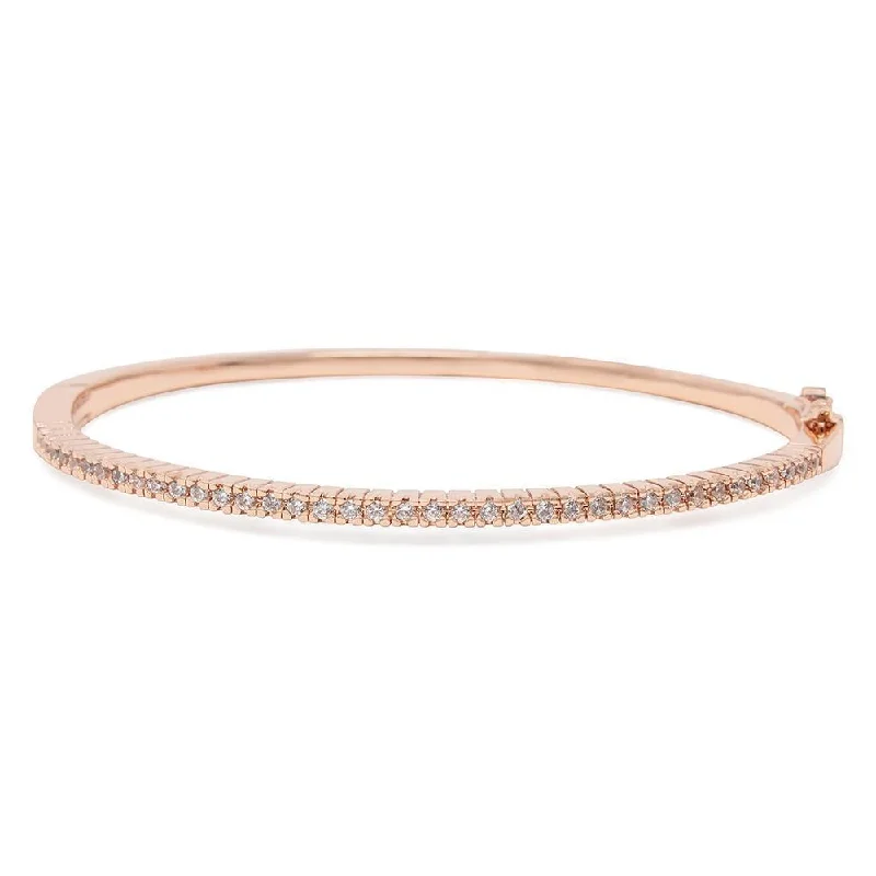 Oval Hinged Bangle with Cubic Zirconia RoseGold Plated