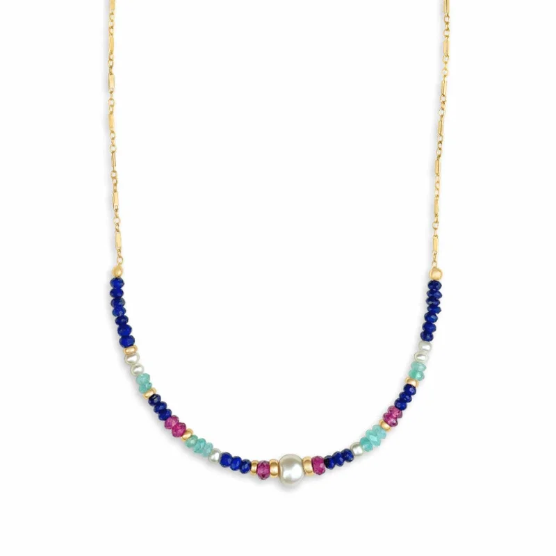 Lapis Beads And Pearls Necklace